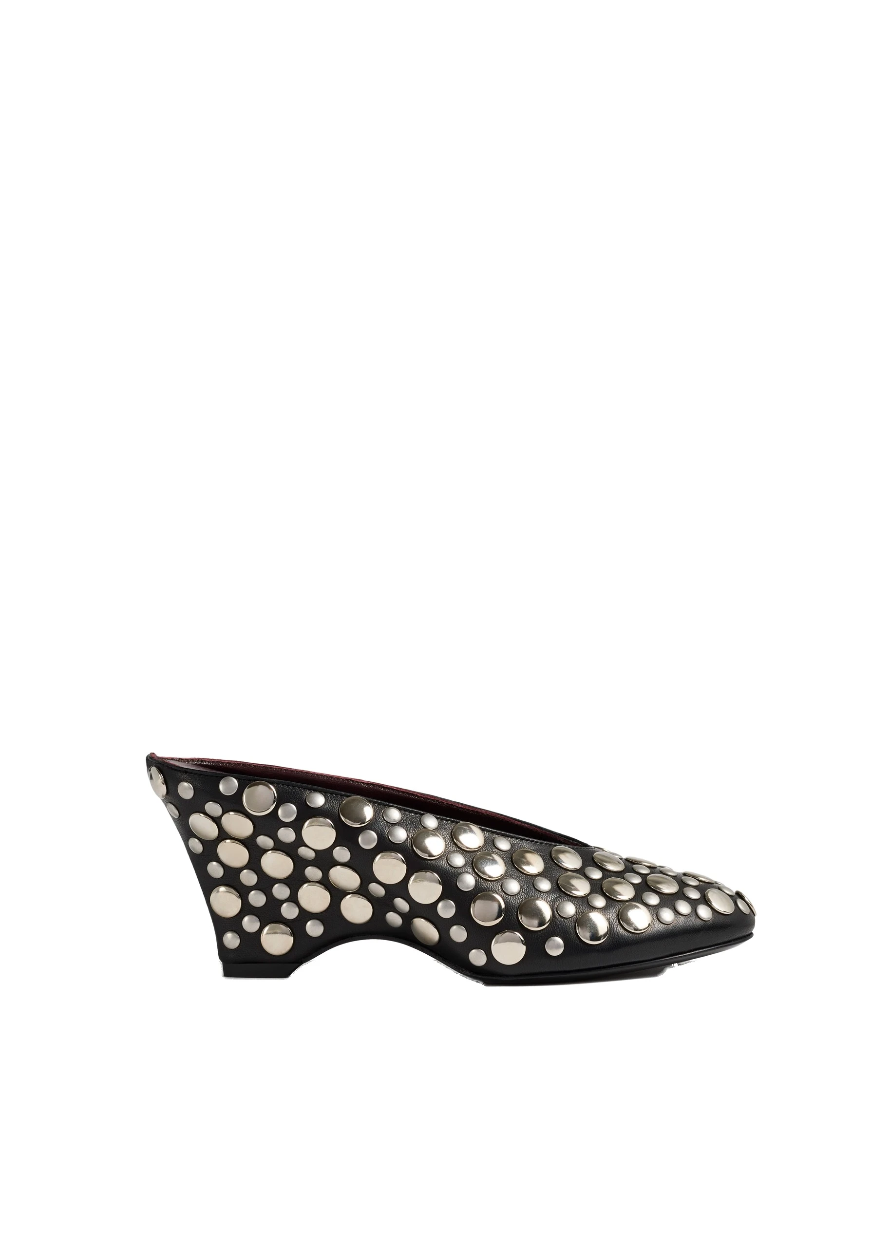 Khaite Cloak Wedge in Black Leather with Silver Studs | Buy Shoes at Luxury Shoes Khaite Cloak Wedge in Black Leather with Silver Studs