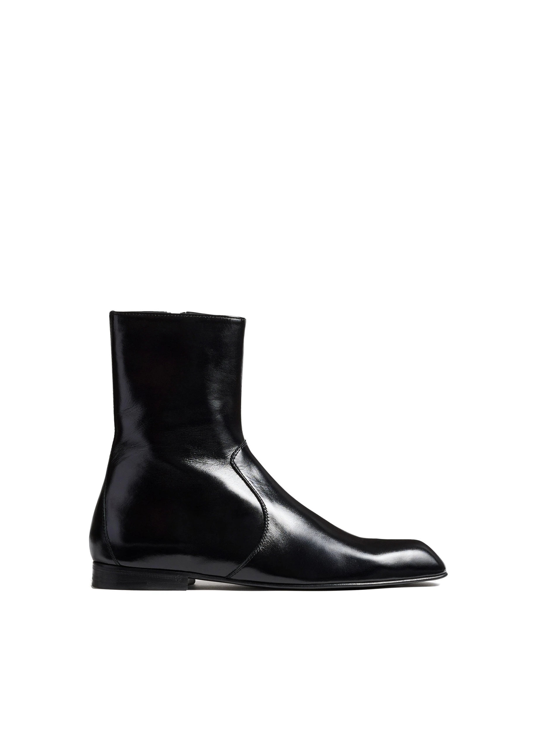 Khaite Colt Ankle Boot in Black Glazed Leather | Buy Shoes at Luxury Shoes Khaite Colt Ankle Boot in Black Glazed Leather