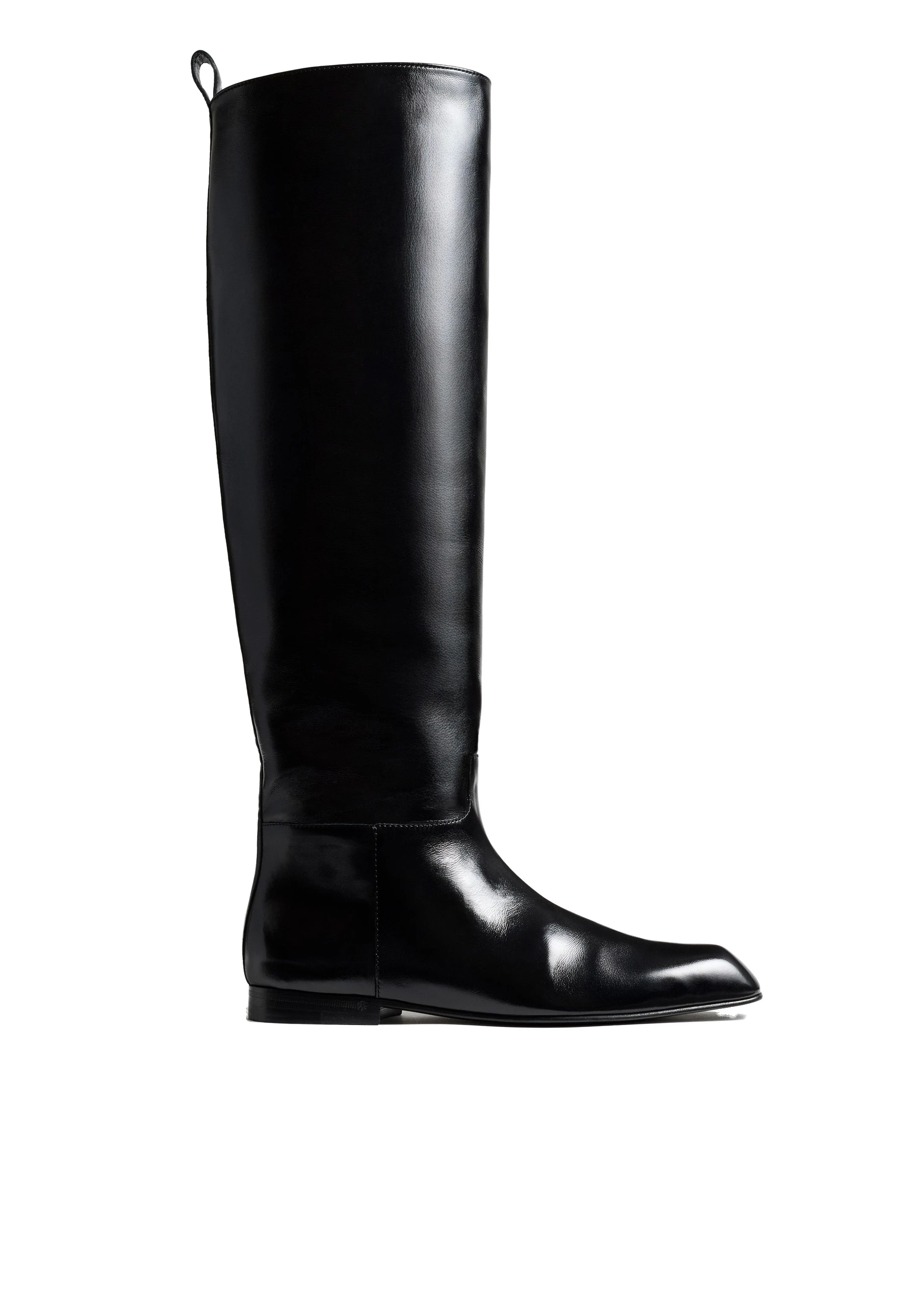 Khaite Colt Knee-High Boot in Black Glazed Leather | Buy Shoes at Luxury Shoes Khaite Colt Knee-High Boot in Black Glazed Leather