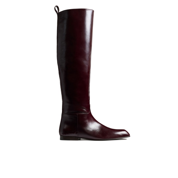 Khaite Colt Knee-High Boot in Bordeaux Glazed Leather