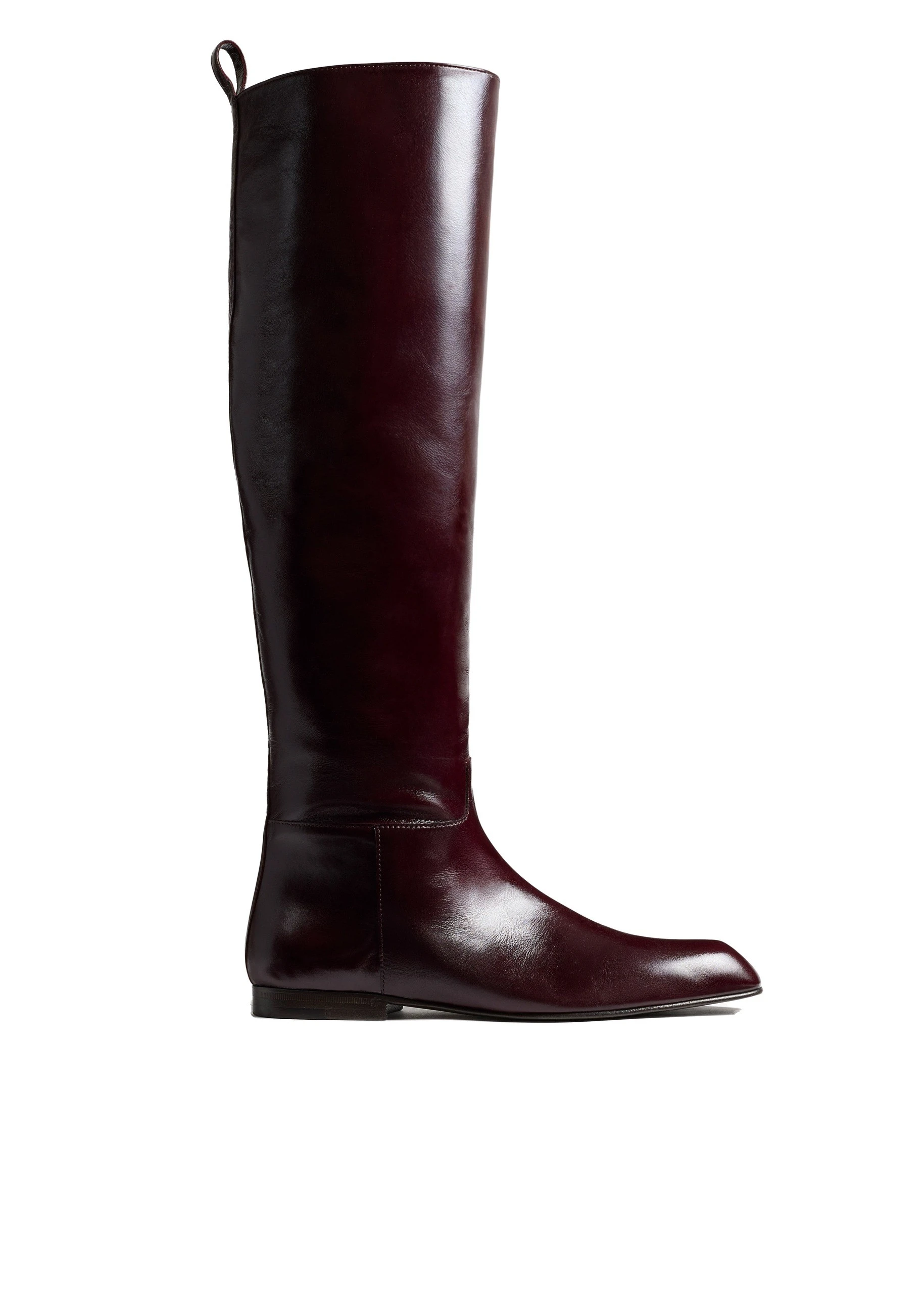 Khaite Colt Knee-High Boot in Bordeaux Glazed Leather | Buy Shoes at Luxury Shoes Khaite Colt Knee-High Boot in Bordeaux Glazed Leather