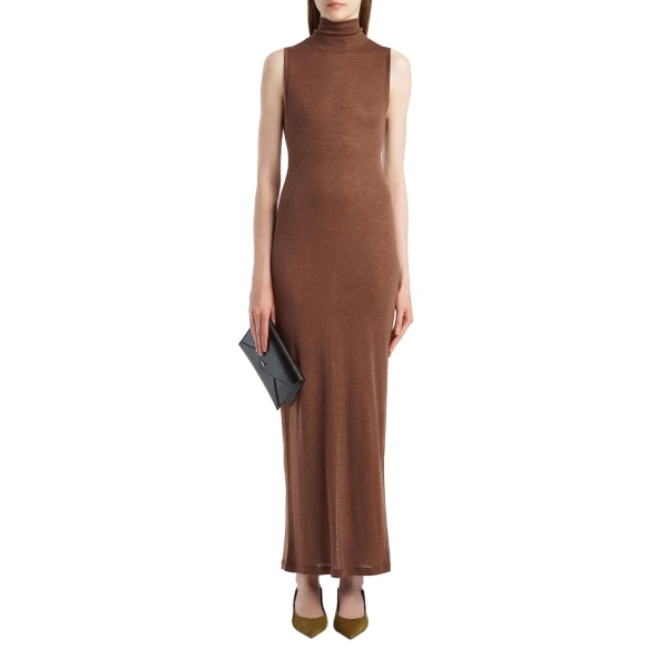 Demi Dress in Chestnut Wool Silk - Image 2