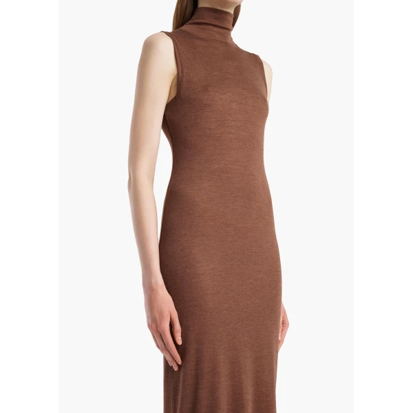 Demi Dress in Chestnut Wool Silk - Image 4