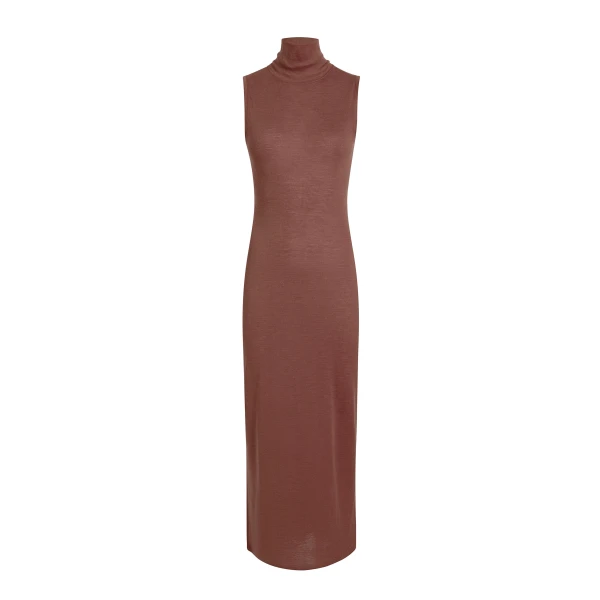 Khaite Demi Dress in Chestnut Wool Silk | Dresses | Luxury Shoes 