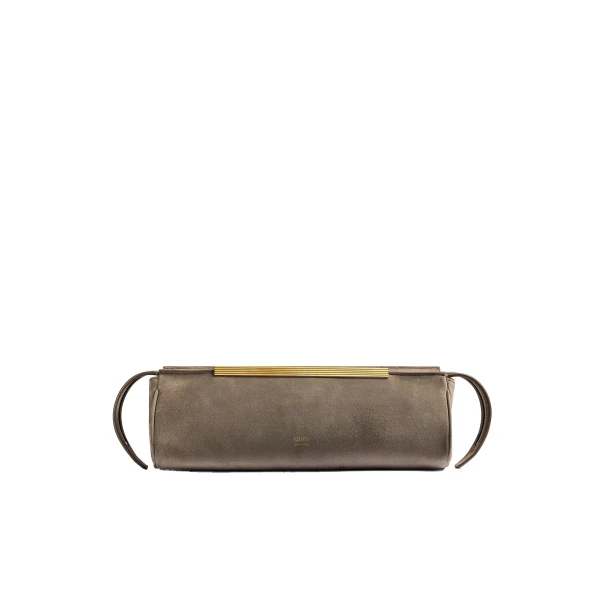 Khaite Donna Evening Clutch in Morning Dove Suede
