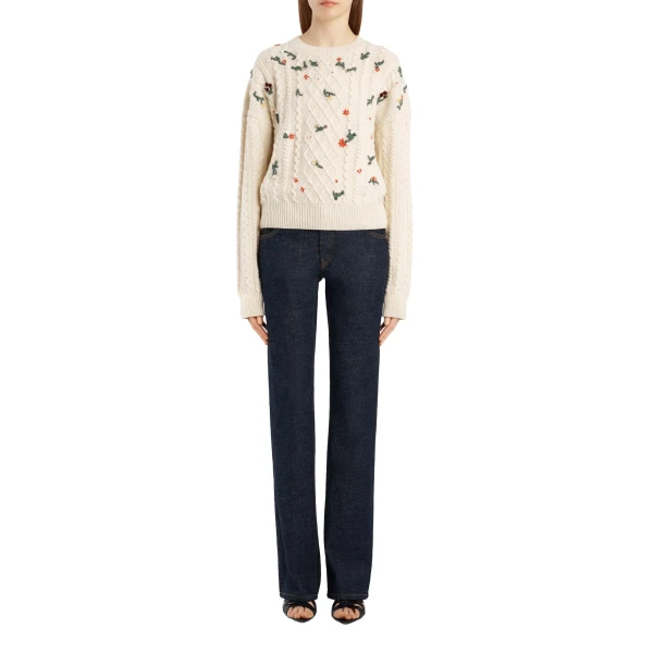 Elias Embroidery Sweater in Ivory - Image 2