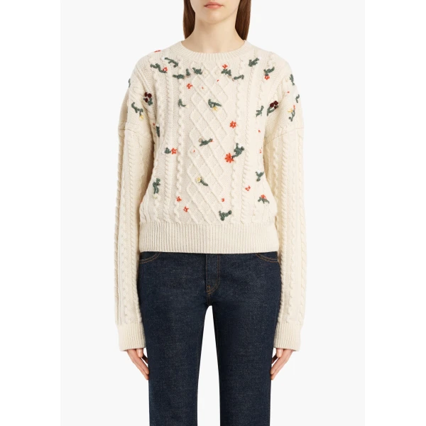 Elias Embroidery Sweater in Ivory - Image 3
