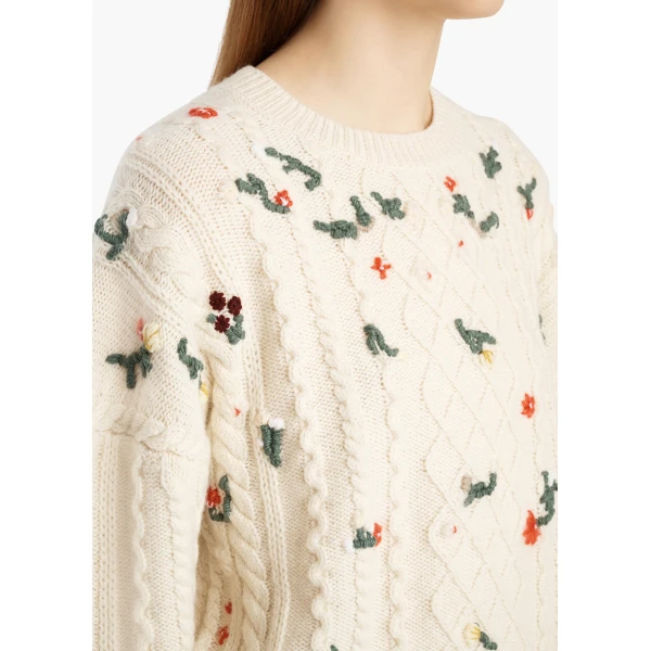 Elias Embroidery Sweater in Ivory - Image 5