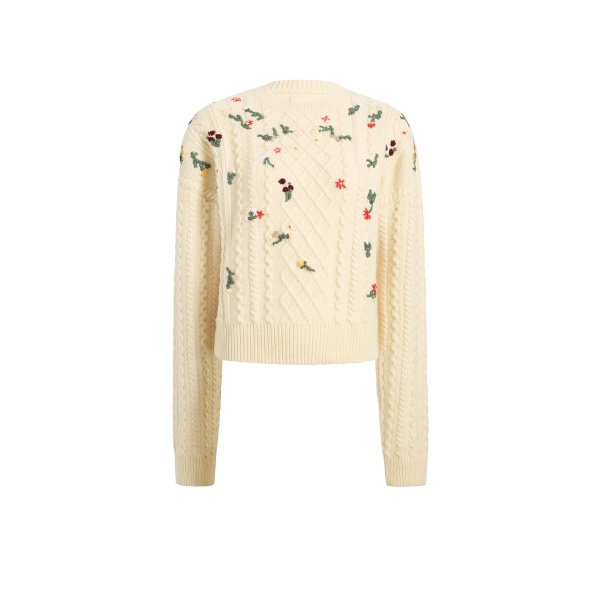 Khaite Elias Embroidery Sweater in Ivory | Knitwear | Luxury Shoes 