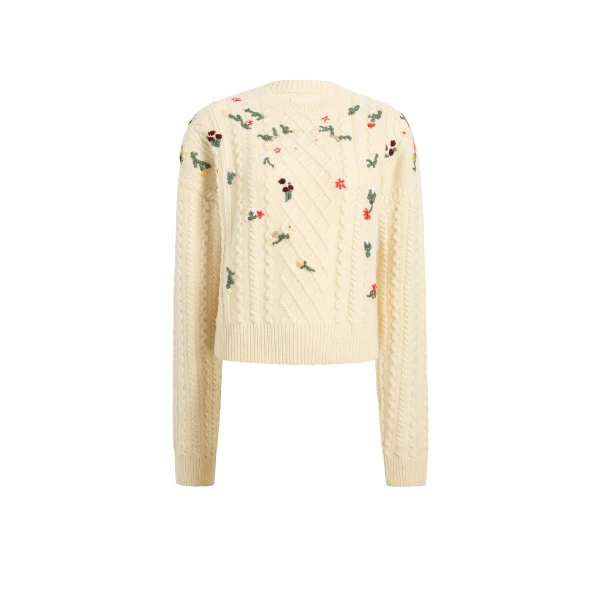 Khaite Elias Embroidery Sweater in Ivory | Knitwear | Luxury Shoes 