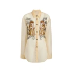 Khaite Goya Top in Champagne Monkey Embroidery | Tops | Luxury Shoes 
