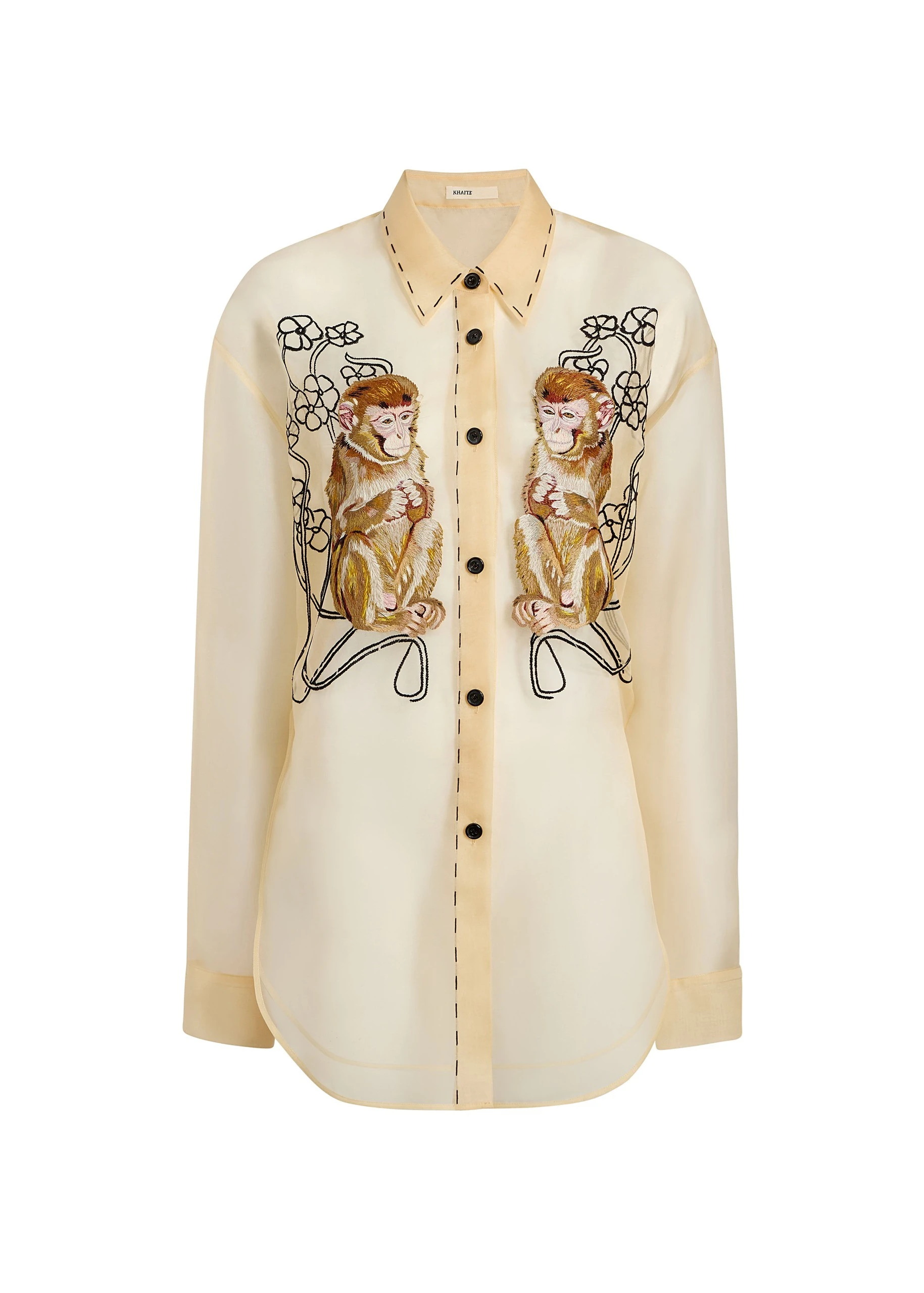 Khaite Goya Top in Champagne Monkey Embroidery | Tops | Luxury Shoes Khaite Goya Top in Champagne Monkey Embroidery | Tops | Luxury Shoes