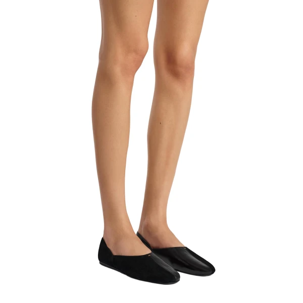Jane Flat in Black Suede and Glazed Leather - Image 3