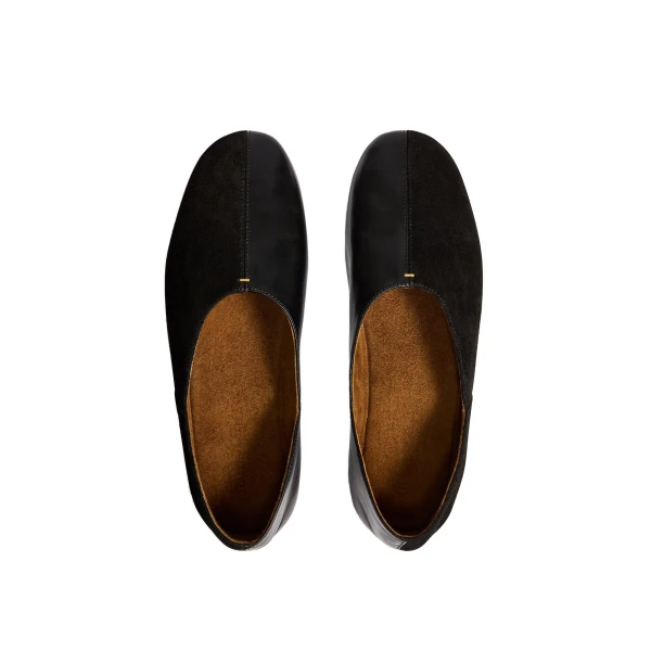 Jane Flat in Black Suede and Glazed Leather - Image 4