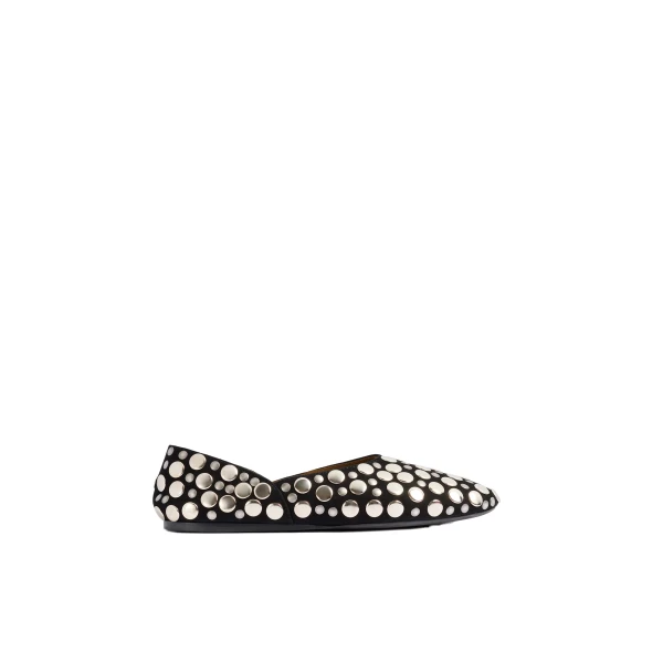 Khaite Jane Flat in Black Suede with Silver Studs