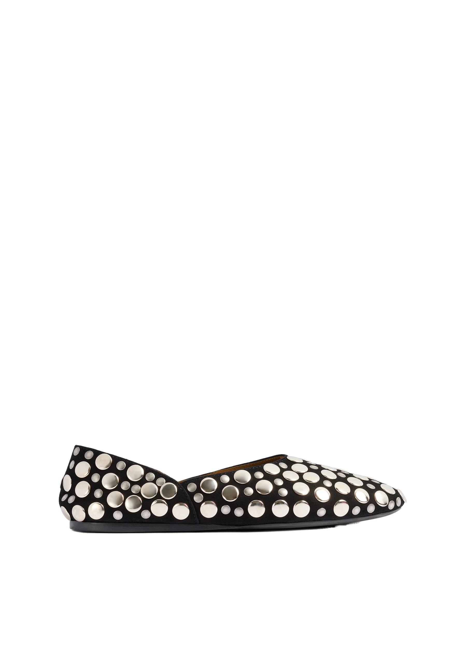 Khaite Jane Flat in Black Suede with Silver Studs | Buy Shoes at Luxury Shoes Khaite Jane Flat in Black Suede with Silver Studs