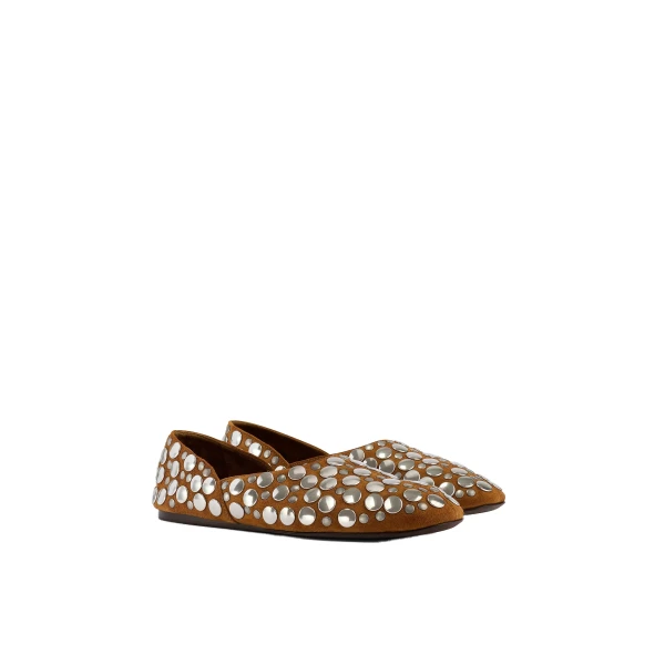 Jane Flat in Caramel Suede with Silver Studs - Image 2