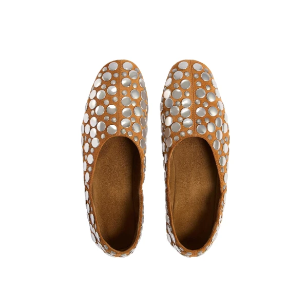 Jane Flat in Caramel Suede with Silver Studs - Image 4