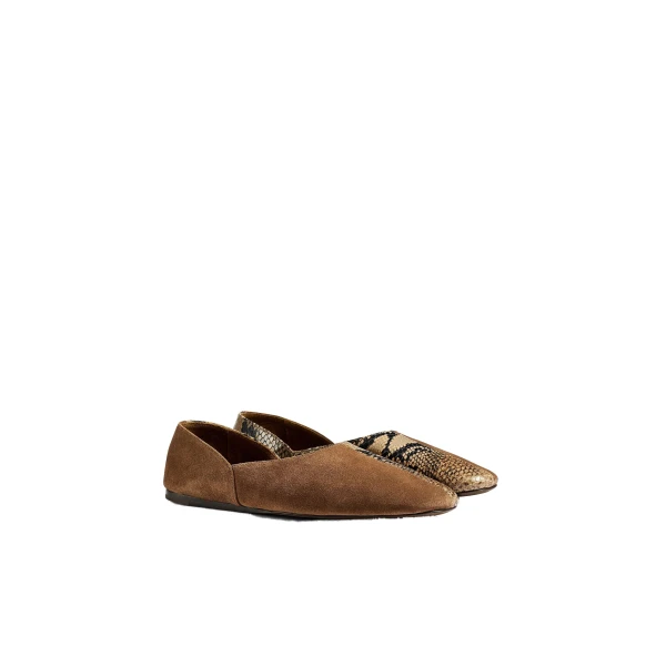 Jane Flat in Dattero Suede and Python-Embossed Taupe - Image 2