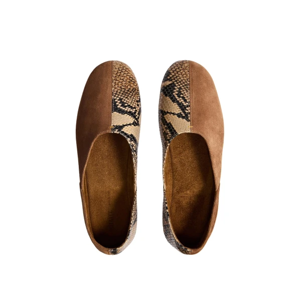 Jane Flat in Dattero Suede and Python-Embossed Taupe - Image 4