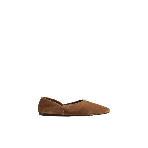 Khaite Jane Flat in Dattero Suede and Python-Embossed Taupe