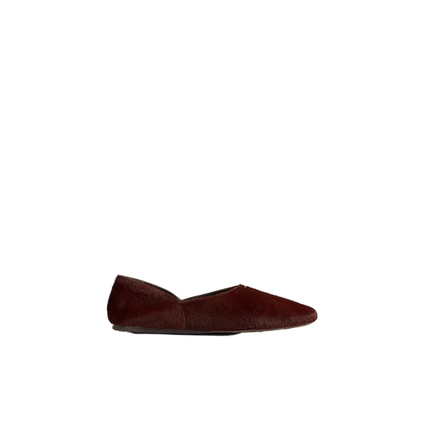 Khaite Jane Flat in Rouge Noir Haircalf and Glazed Leather