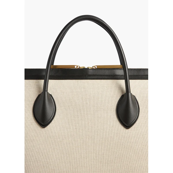 Kasia Tote in Black Leather and Natural Canvas - Image 4