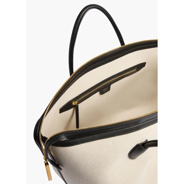 Kasia Tote in Black Leather and Natural Canvas - Image 5