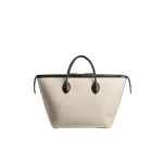 Khaite Kasia Tote in Black Leather and Natural Canvas
