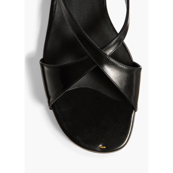 Liria Ankle Strap Flat Sandal in Black Glazed Leather - Image 3