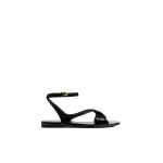 Khaite Liria Ankle Strap Flat Sandal in Black Glazed Leather