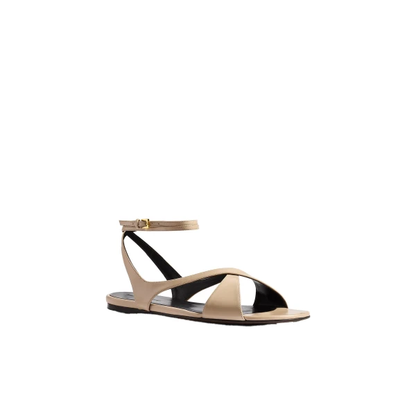 Liria Ankle Strap Flat Sandal in Nude Glazed Leather - Image 2