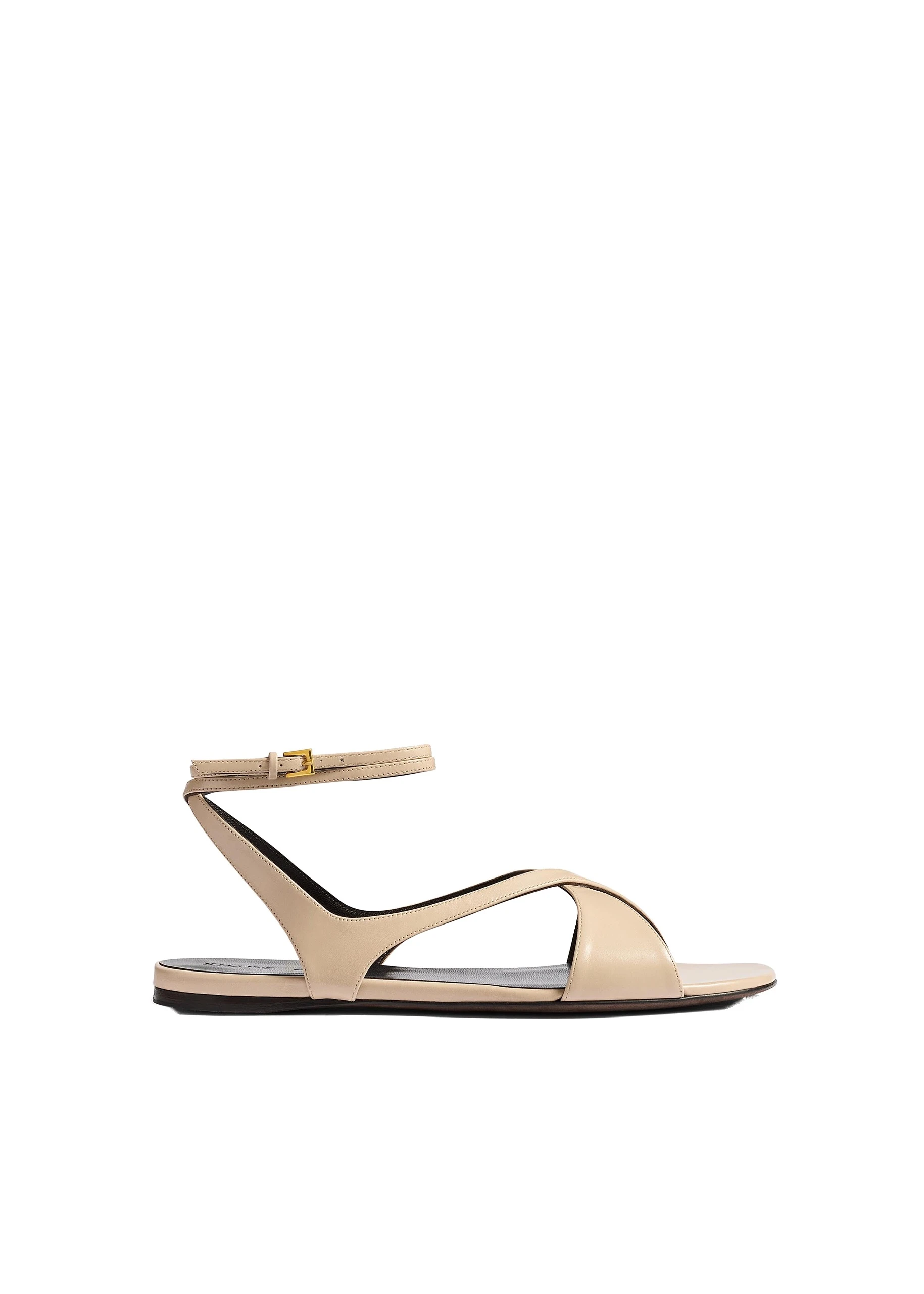 Khaite Liria Ankle Strap Flat Sandal in Nude Glazed Leather | Buy Shoes at Luxury Shoes Khaite Liria Ankle Strap Flat Sandal in Nude Glazed Leather