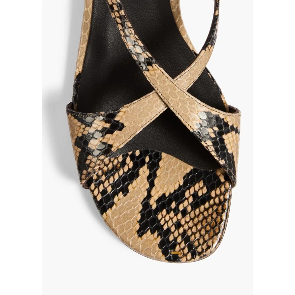 Liria Ankle Strap Flat Sandal in Python-Embossed Taupe - Image 3