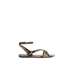 Khaite Liria Ankle Strap Flat Sandal in Python-Embossed Taupe