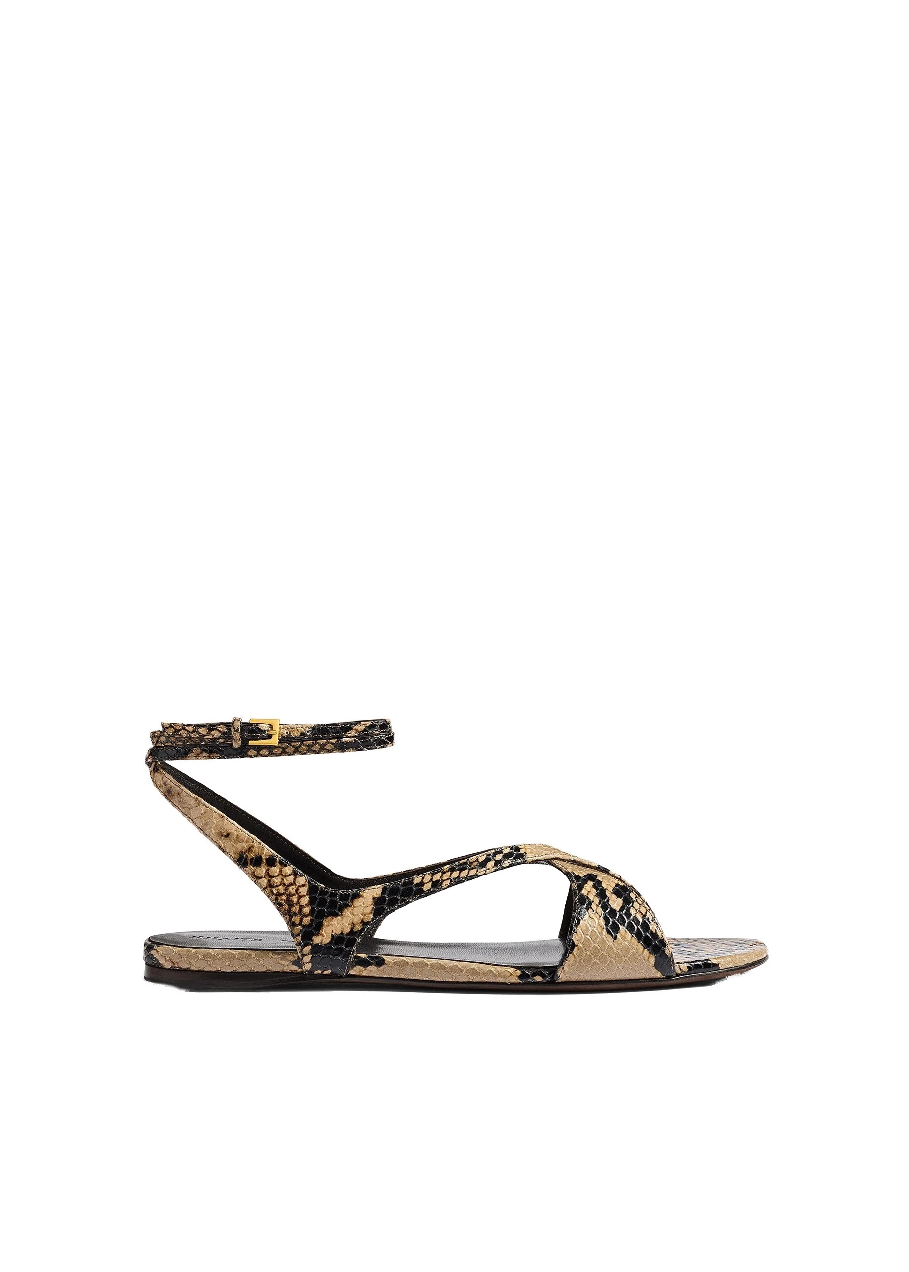 Khaite Liria Ankle Strap Flat Sandal in Python-Embossed Taupe | Buy Shoes at Luxury Shoes Khaite Liria Ankle Strap Flat Sandal in Python-Embossed Taupe