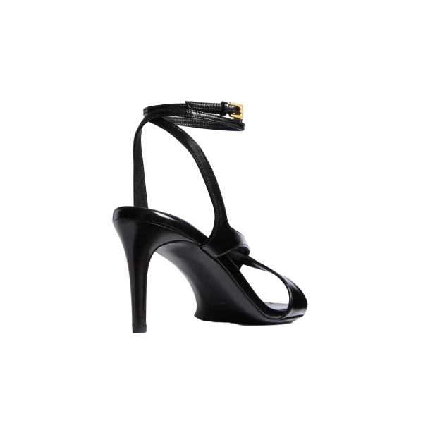 Liria Ankle Strap Sandal in Black Glazed Leather - Image 4