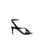 Khaite Liria Ankle Strap Sandal in Black Glazed Leather