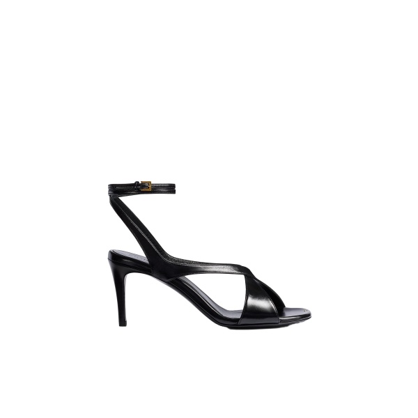 Khaite Liria Ankle Strap Sandal in Black Glazed Leather