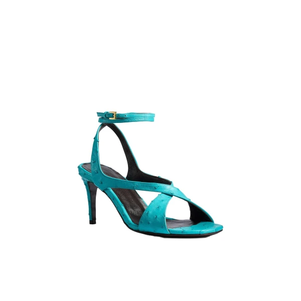 Liria Ankle Strap Sandal in Crystal Blue Ostrich - Image 2