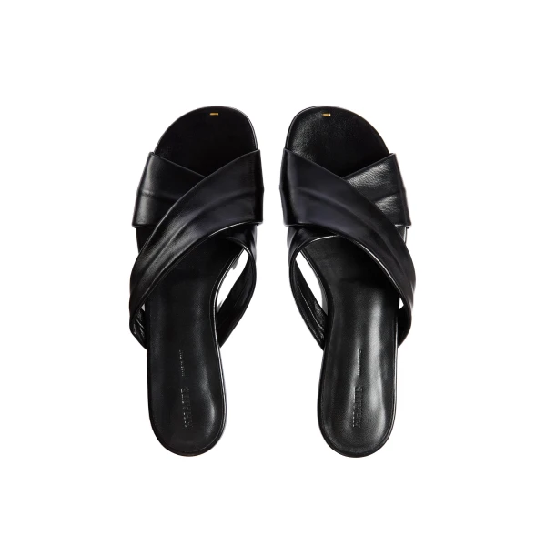 Liria Flat Sandal in Black Glazed Leather - Image 4