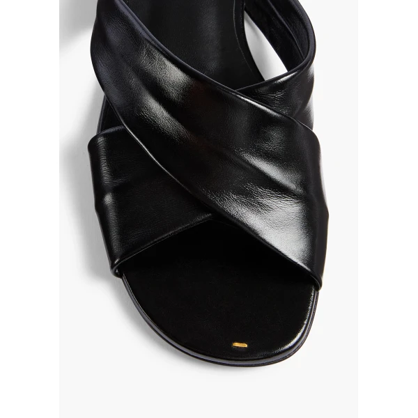 Liria Flat Sandal in Black Glazed Leather - Image 5