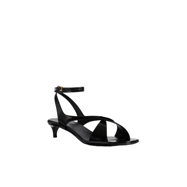 Liria Kitten Heel Sandal in Black Glazed Leather - Image 2