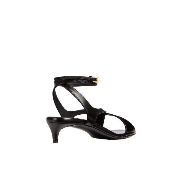 Liria Kitten Heel Sandal in Black Glazed Leather - Image 3
