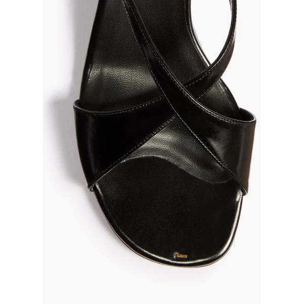 Liria Kitten Heel Sandal in Black Glazed Leather - Image 4