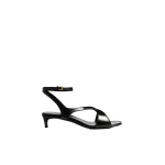 Khaite Liria Kitten Heel Sandal in Black Glazed Leather
