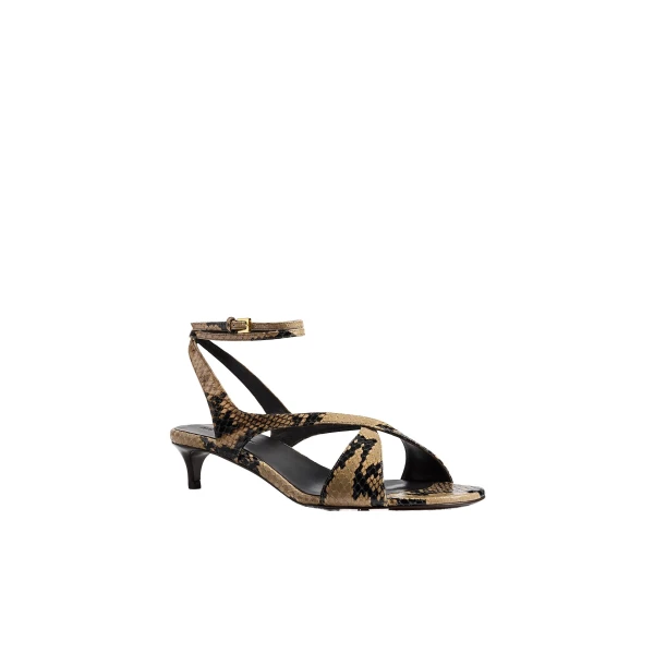 Liria Kitten Heel Sandal in Python-Embossed Taupe - Image 2