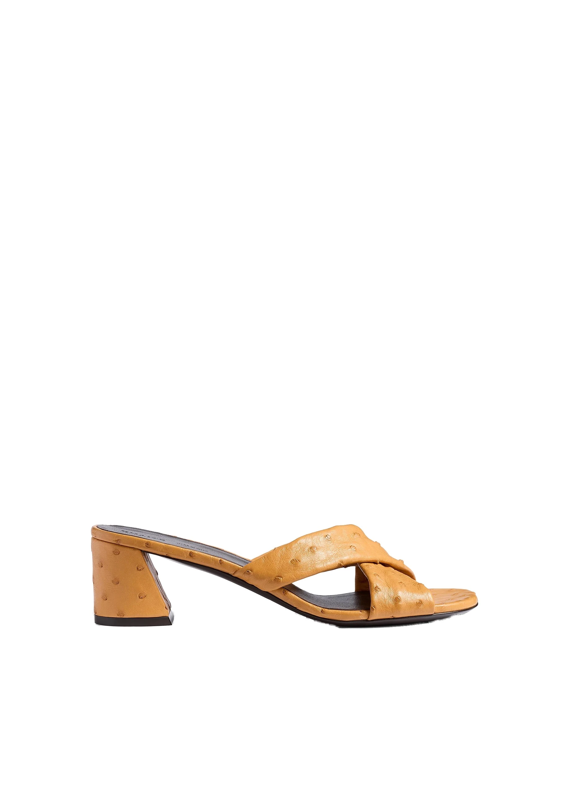Khaite Liria Sandal in Chestnut Ostrich | Buy Shoes at Luxury Shoes Khaite Liria Sandal in Chestnut Ostrich