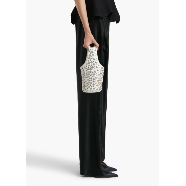 Livia Bag in Optic White Leather with Silver Studs - Image 3