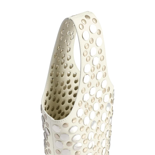 Livia Bag in Optic White Leather with Silver Studs - Image 4
